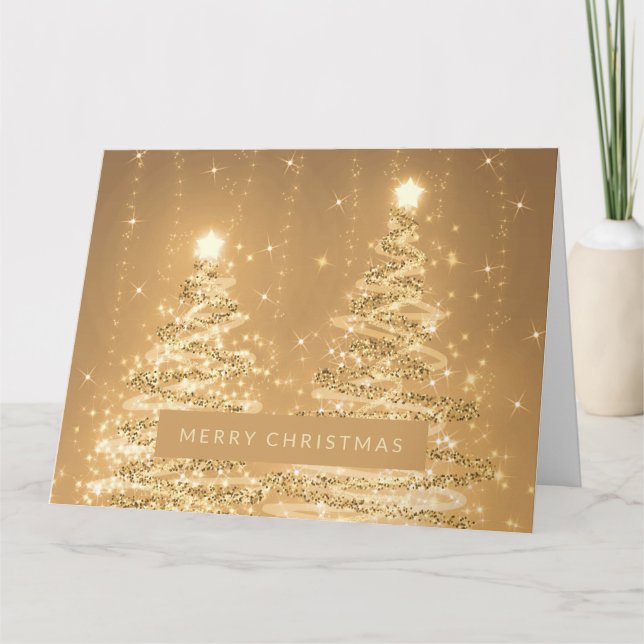 Cartão Feliz Natal Árvores Espumantes Cobre (Frente)