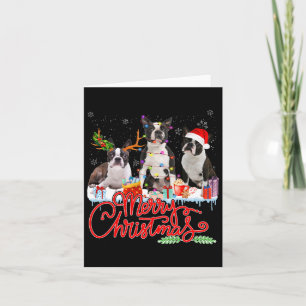 Cartão Feliz Natal Boston Terrier Papais noeis Reindeer L