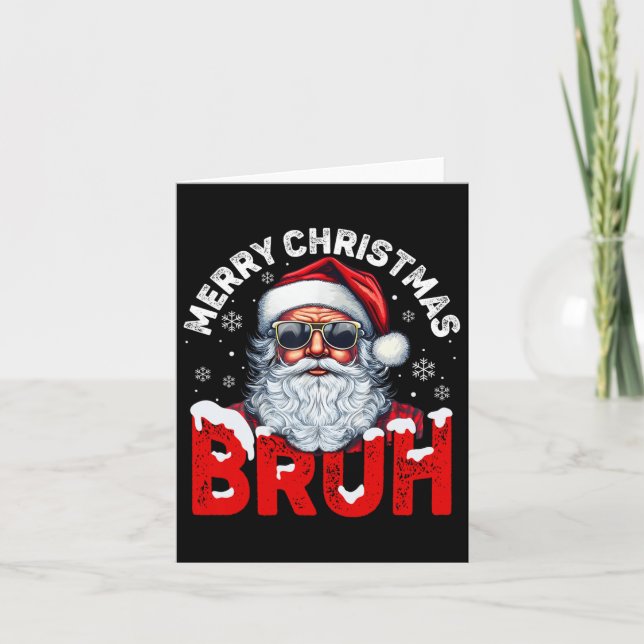 Cartão Feliz Natal Bruh Funny Papai Noel Retro Men W (Frente)