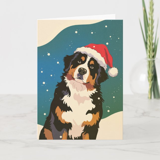 Cartão Feliz Natal Cachorro da Montanha Bernese em Papais (Frente)