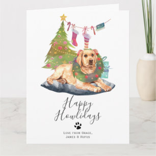 Cartão Feliz Natal Cachorro Labrador Amarelo