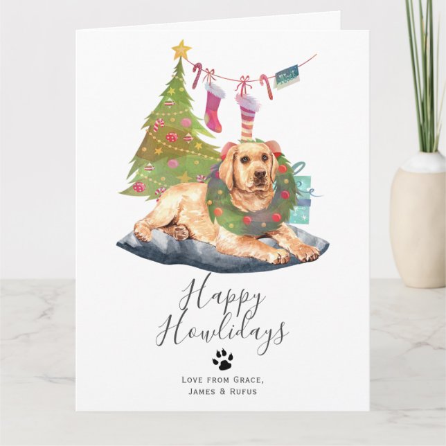 Cartão Feliz Natal Cachorro Labrador Amarelo (Frente)