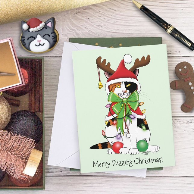 Cartão Feliz Natal Calico Cat (Criador carregado)