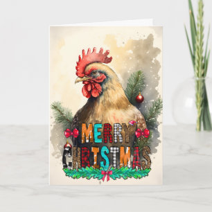 Cartão Feliz Natal Carta da Galinha Fofa