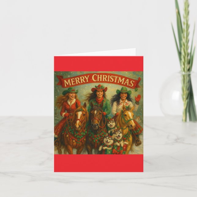 Cartão Feliz Natal Cavalos e Amigos (Frente)