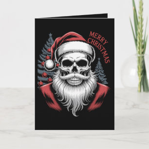 Cartão Feliz Natal Caveira Chapéu do Papai Noel Barba Gót