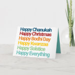 Cartão Feliz Natal Chanukah Tudo<br><div class="desc">Diga feriados felizes e feliz tudo a todos neste cartão de feriado inclusivo,  moderno e mínimo,  com Chanukah,  Natal,  Kwanzaa,  Solstice,  Bodhi Day e New Year. Não deixe ninguém de fora este ano e espalhe alegria e amor para toda a sua família e amigos.</div>