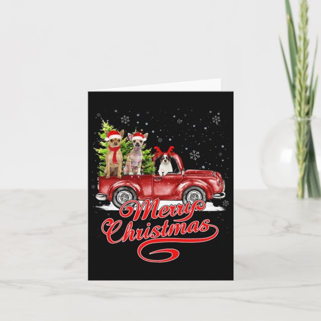 Cartão Feliz Natal Chihuahua Dog Papais noeis Reindeer (Frente)