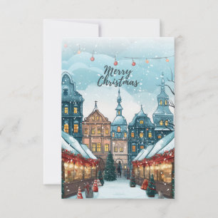 Cartão Feliz Natal Cidade Vintage com Decorações