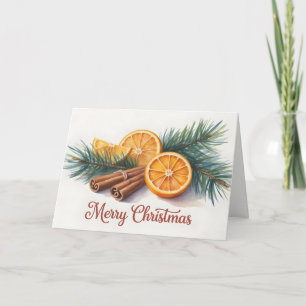 Cartão Feliz Natal com laranjas e canela