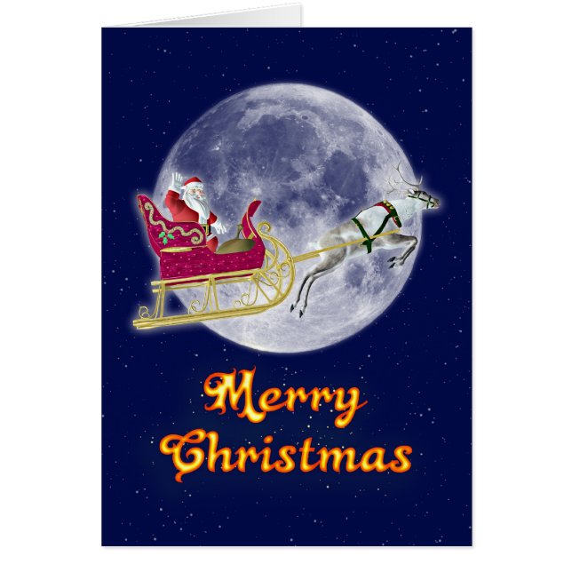 Cartão Feliz Natal com Papais noeis em seu trenó (Frente)