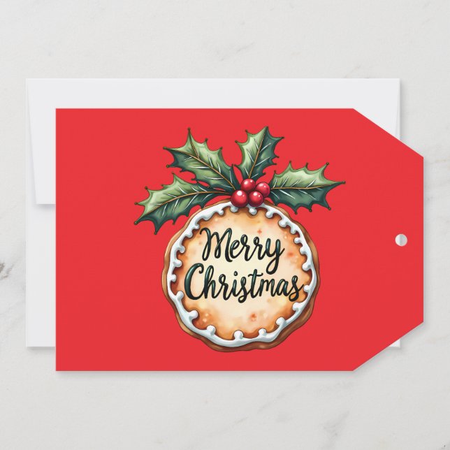 Cartão Feliz Natal Cookie com Holly Berries (Frente)
