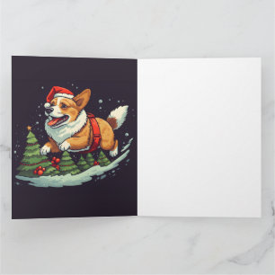 Cartão Feliz Natal Corgi com chapéu de Papai Noel com Hol