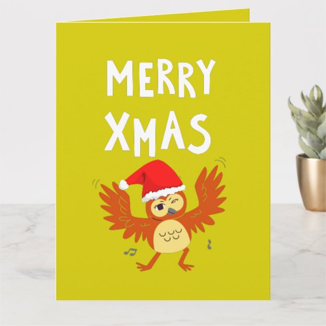 Cartão Feliz Natal Coruja Dançante       (Planta pequena)