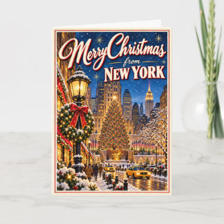 Cartão Feliz Natal de Nova York Vintage NYC Feriado