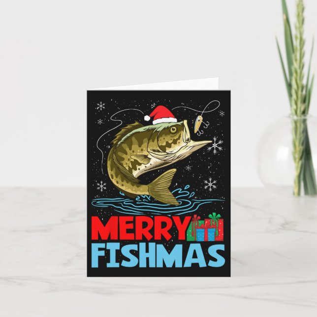 Cartão Feliz Natal de Peixes Férias de Pesca  (Frente)