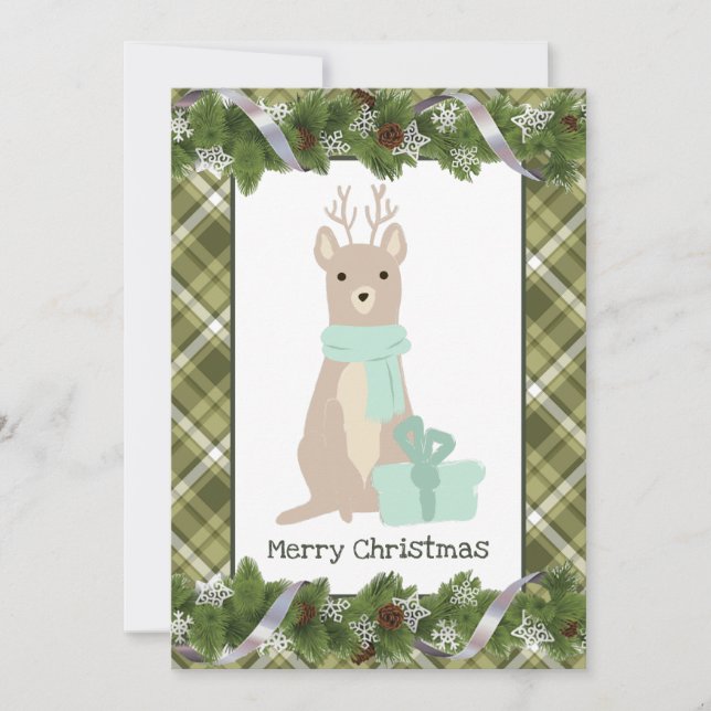 Cartão Feliz Natal Deer Flat Greeting Card (Frente)