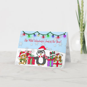 Cartão Feliz Natal Deseja Pinguim Impressionante