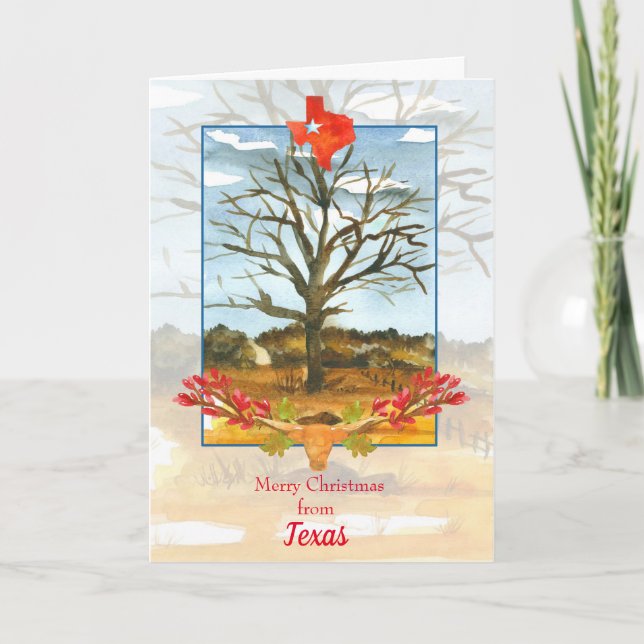 Cartão Feliz Natal do Texas Longhorn (Frente)