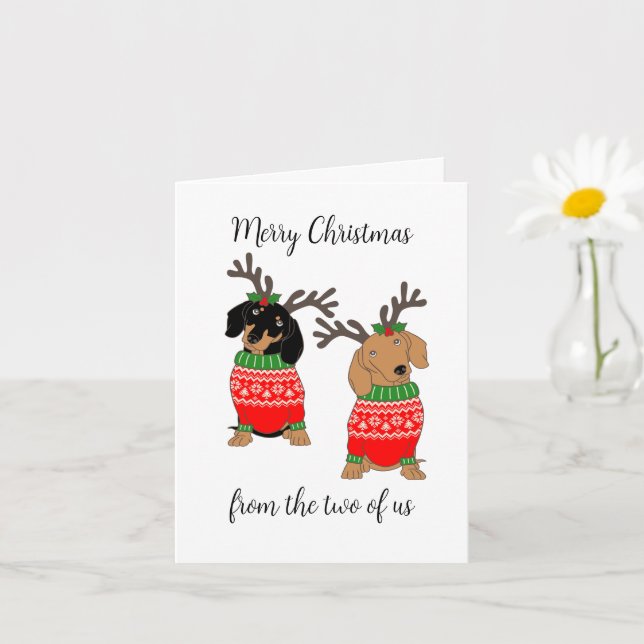 Cartão Feliz Natal Dois Dachshances Desenterrados (Planta pequena)