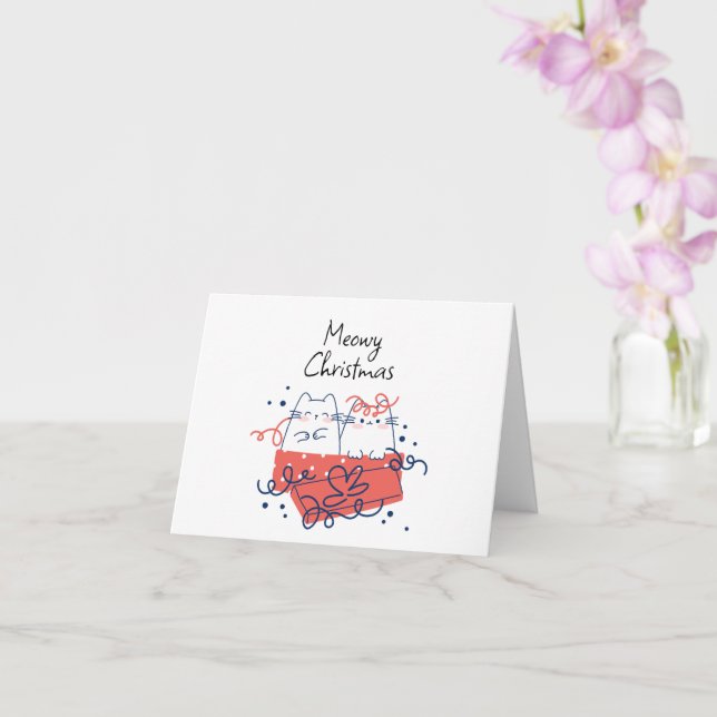 Cartão Feliz Natal Dois Gatos num Vazio (Orquídea)