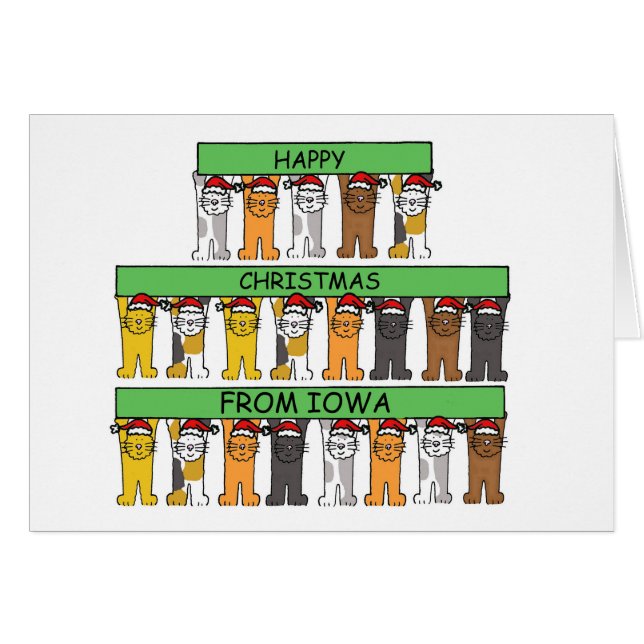 Cartão Feliz Natal dos Gatos de Cartoon de Iowa (Frente Horizontal)