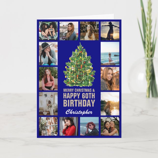 Cartão Feliz Natal e 60º Marinho Feliz de Aniversário Azu (Frente)