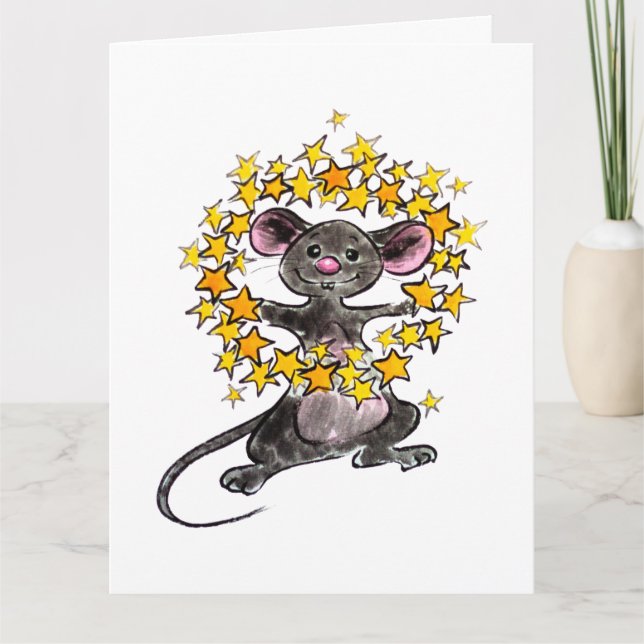 Cartão Feliz Natal e um Feliz Ano Novo Rato Estrela (Frente)