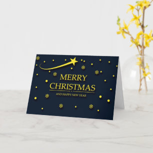 Cartão Feliz Natal Editar Texto Dentro Dourado Azul