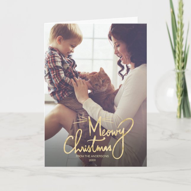 Cartão Feliz Natal Engraçado Cat 3 Foto Natal (Frente)