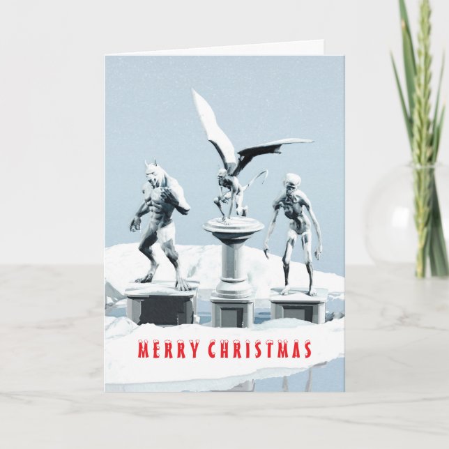 Cartão Feliz Natal. Esculturas de gelo monstruosas (Frente)