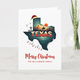 Cartão Feliz Natal Estado do Texas Retro Personalizado