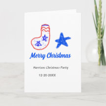 Feliz Natal estrela azul meias vermelhas nome data
