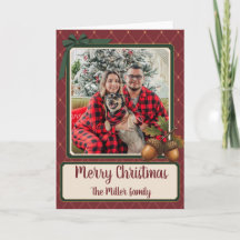 Feliz Natal Família do Laço Verde de Bordô Acorn
