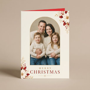 Cartão Feliz Natal Família Foto Floral Natal