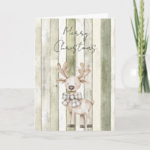Cartão Feliz Natal Faux Green Wood Strike Reindeer