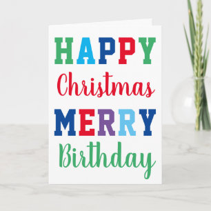 Cartão Feliz Natal Feliz Aniversário Tipografia Colorida