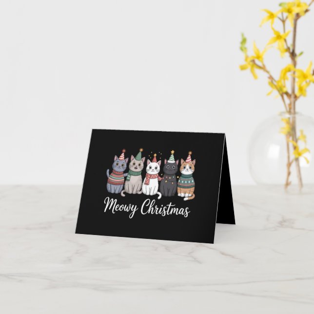 Cartão Feliz Natal Feliz Ano de Gato Gato do Natal (Flor Amarela)