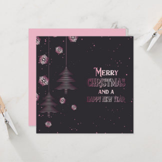 Cartão Feliz Natal Feliz Ano Novo Flocos de Neve Árvores