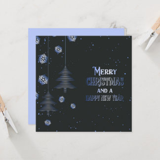Cartão Feliz Natal Feliz Ano Novo Flocos de Neve Árvores