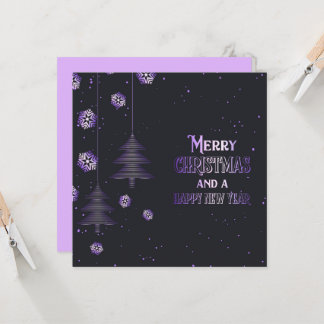 Cartão Feliz Natal Feliz Ano Novo Flocos de Neve Árvores