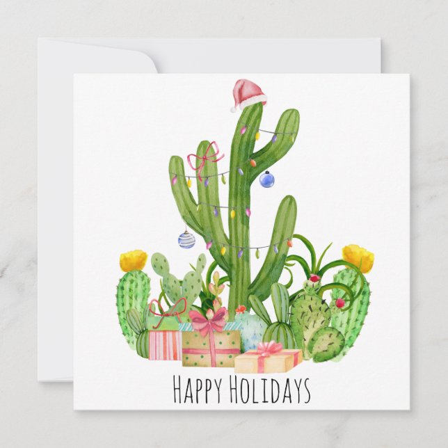 Cartão Feliz Natal Feliz Saudação Cactus (Frente)