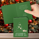 Cartão Feliz Natal Feriado Verde da Árvore<br><div class="desc">As palavras Feliz Natal em caracteres retrorreflectores,  um esboço de uma árvore com ornamentos falsos de folha de ouro e presentes são apresentadas nestes cartões verdes de Natal dobrados. CORRESPONDENDO a itens na nossa loja.</div>
