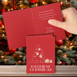 Cartão Feliz Natal Feriado Vermelho da Árvore<br><div class="desc">As palavras Feliz Natal em caracteres retrorreflectores,  esboço de uma árvore com ornamentos falsos de folhas de ouro e presentes são apresentadas em cartões vermelhos de Natal dobrados. CORRESPONDENDO a itens na nossa loja.</div>