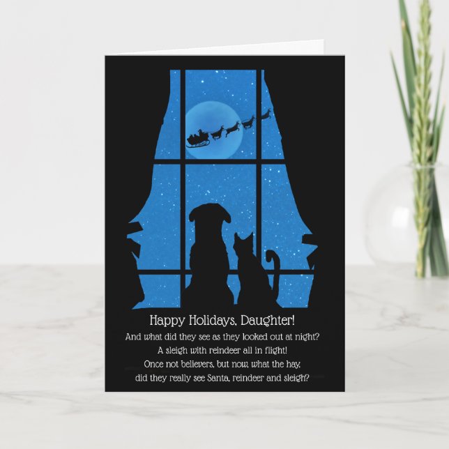 Cartão Feliz Natal Feriados Filha Cachorro Bonito (Frente)