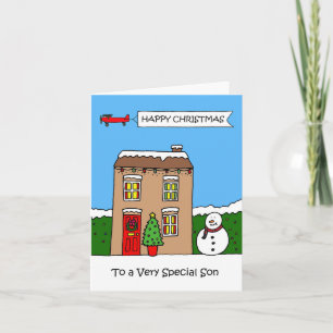 Cartão Feliz Natal Filho Bonito Festivo Casa Festiva