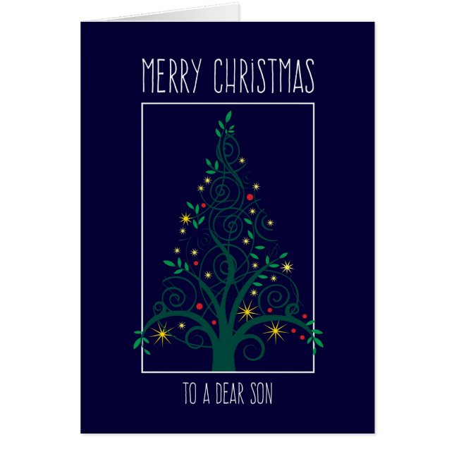 Cartão Feliz Natal Filho, Colorida Tree Swirls (Frente)