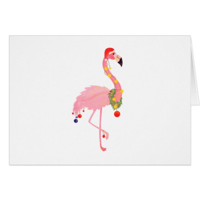 Cartão Feliz Natal Flamingo Santa Hat (Frente horizontal)