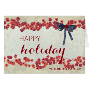 Cartão Feliz Natal Floral Vermelho de Natal