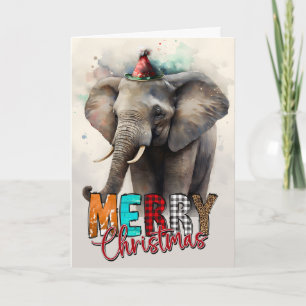 Cartão Feliz Natal Fofo Papai Noel Feliz Elefante